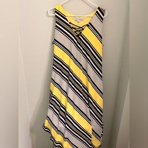 Emma & Michele Yellow, Black & Gray Striped Lace-Up Midi Dress